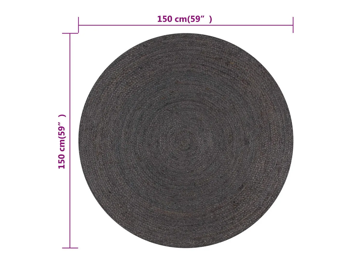 Alfombra de yute hecha a mano redonda de 150 cm en gris oscuro