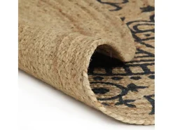 Alfombra de yute hecha a mano con estampado azul oscuro 150 cm
