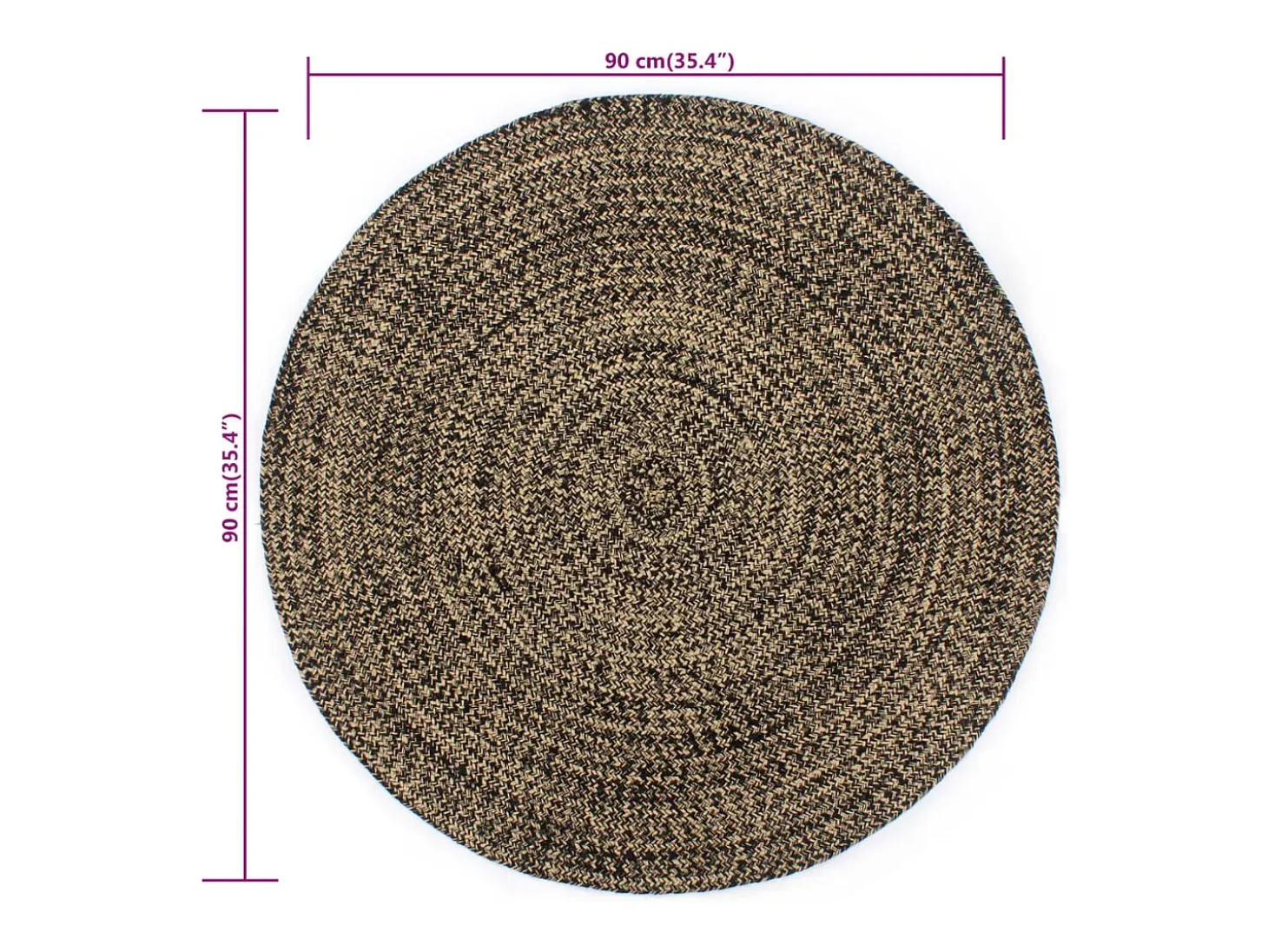 Alfombra de yute hecha a mano negra y natural 90 cm