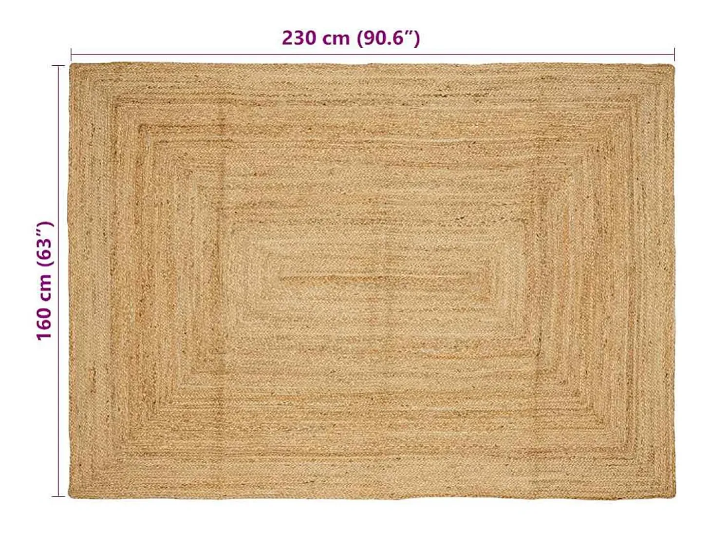 Alfombra de yute natural hecha a mano 160x230 cm