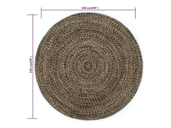 Alfombra hecha a mano de yute negro y natural 150 cm
