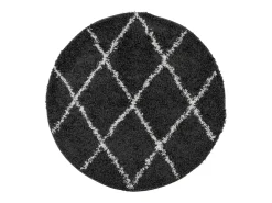 Alfombra moderna de pelo largo en color negro y crema, Ø 80 cm