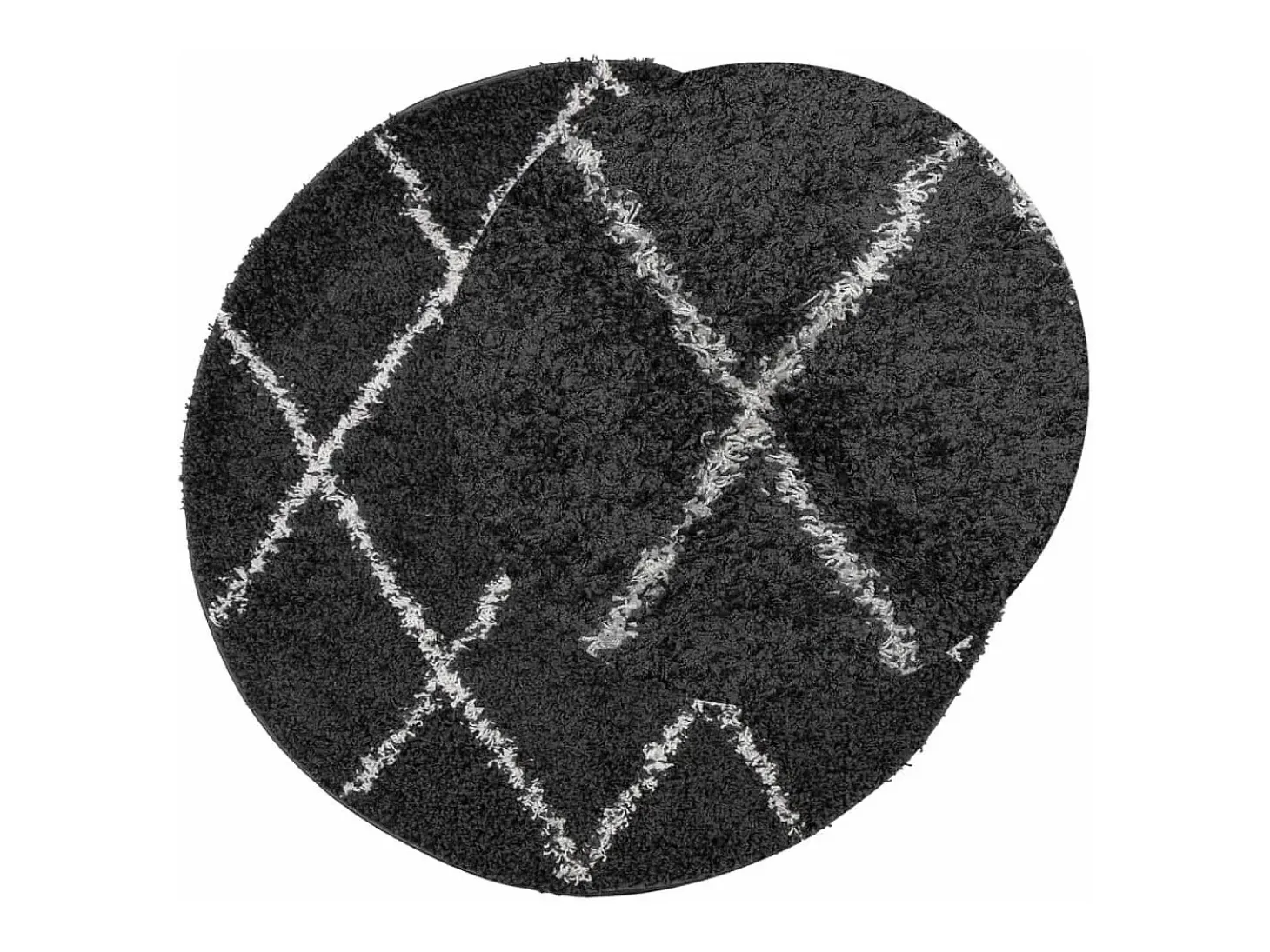 Alfombra moderna de pelo largo en color negro y crema, Ø 80 cm