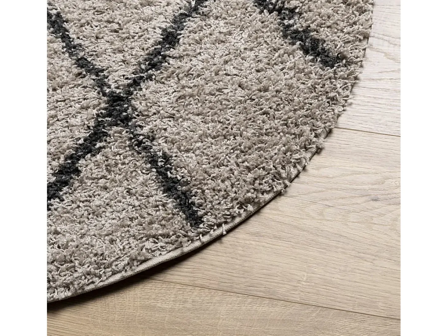 Alfombra moderna de pelo largo en beige y antracita, Ø 100 cm
