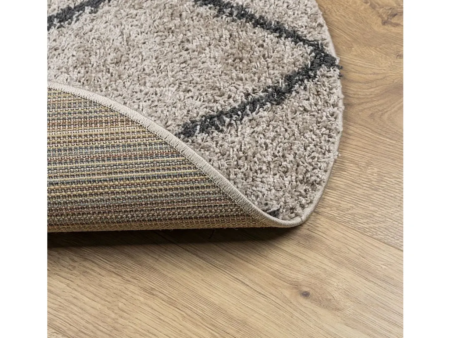 Alfombra moderna de pelo largo en beige y antracita, Ø 100 cm