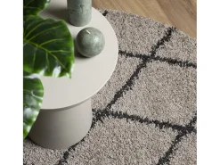 Alfombra moderna de pelo largo en beige y antracita, Ø 100 cm