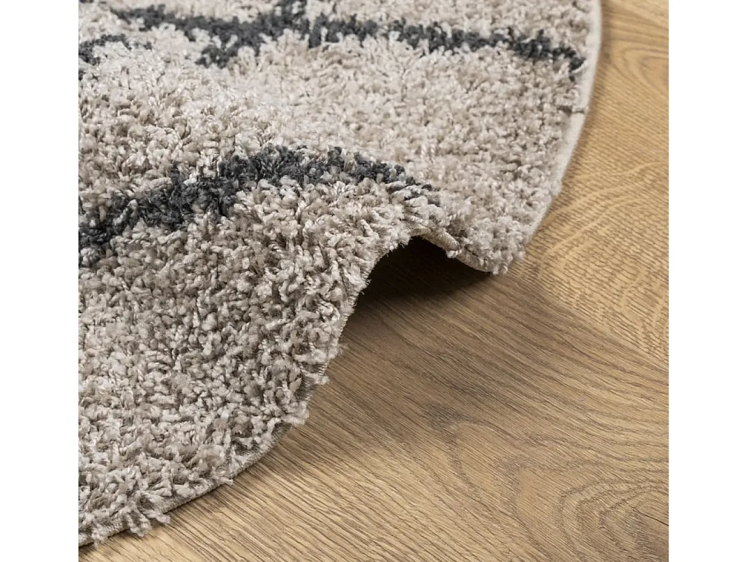 Alfombra moderna de pelo largo en beige y antracita, Ø 100 cm