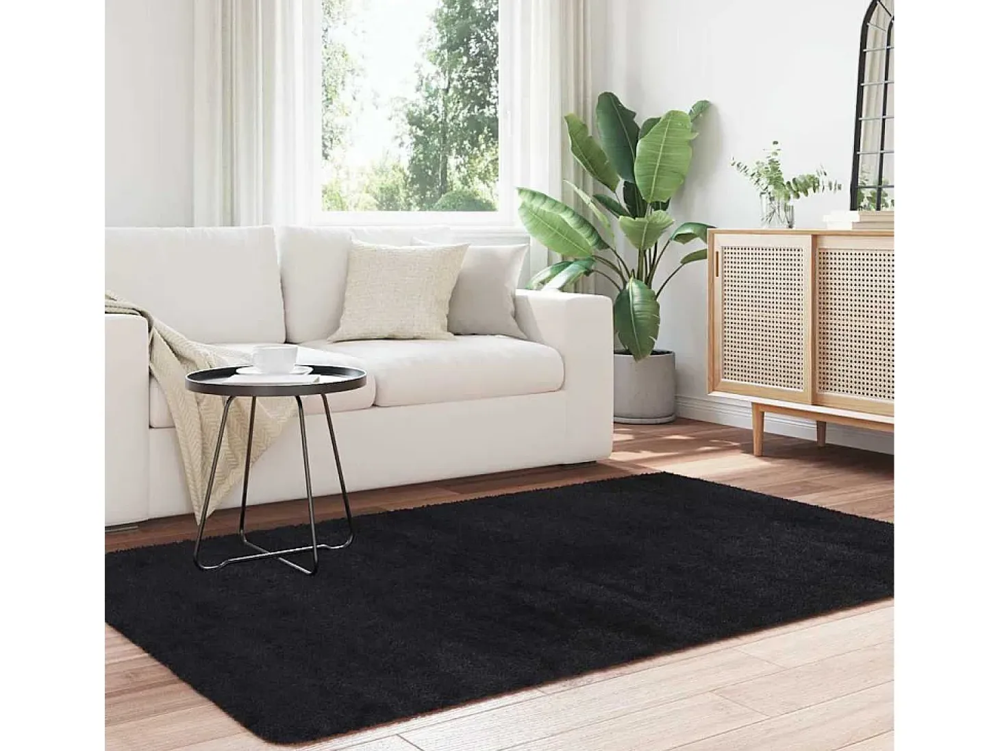 Alfombra NAVARRA Shaggy Negra 130x200 cm Poliéster