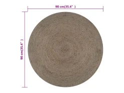 Alfombra redonda de yute hecha a mano, 90 cm, color gris