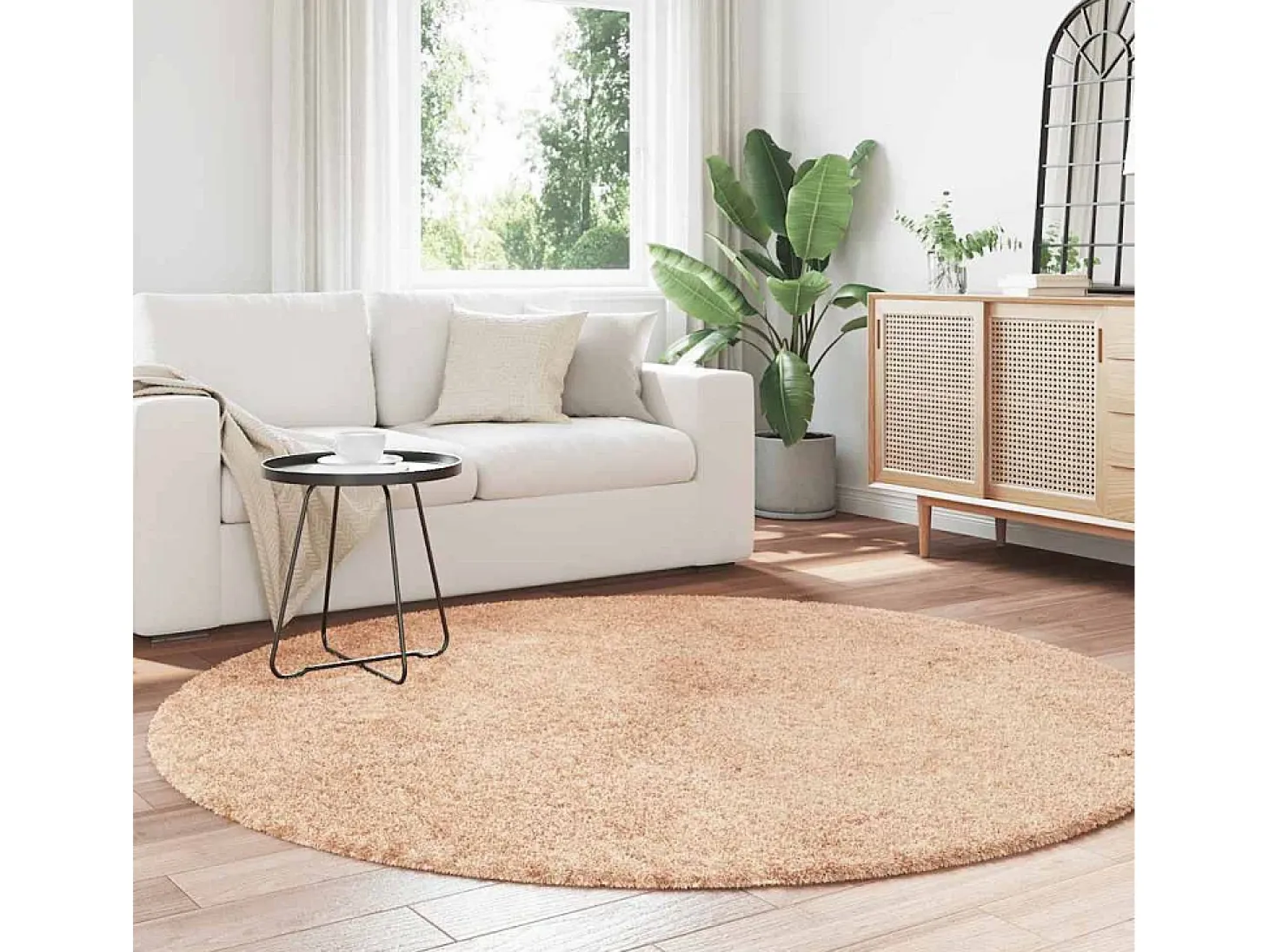 Alfombra shaggy de pelo largo NAVARRA beige 200x200 cm poliéster