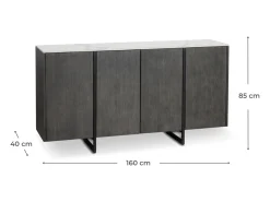 Alpha - Aparador de 4 puertas (160 x 40 x H 85 cm) en cerámica gris oscuro
