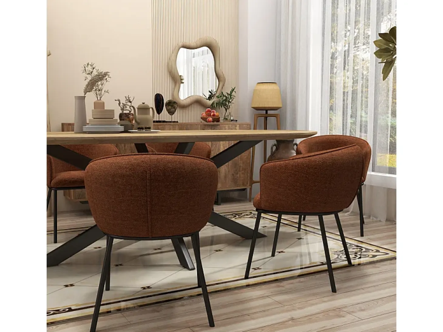 ALVIN-Sillón de mesa de tela Luxury Terracota