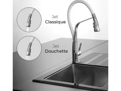 Angel Mezclador para fregadero con ducha móvil cromada y flexible blanco Essebagno