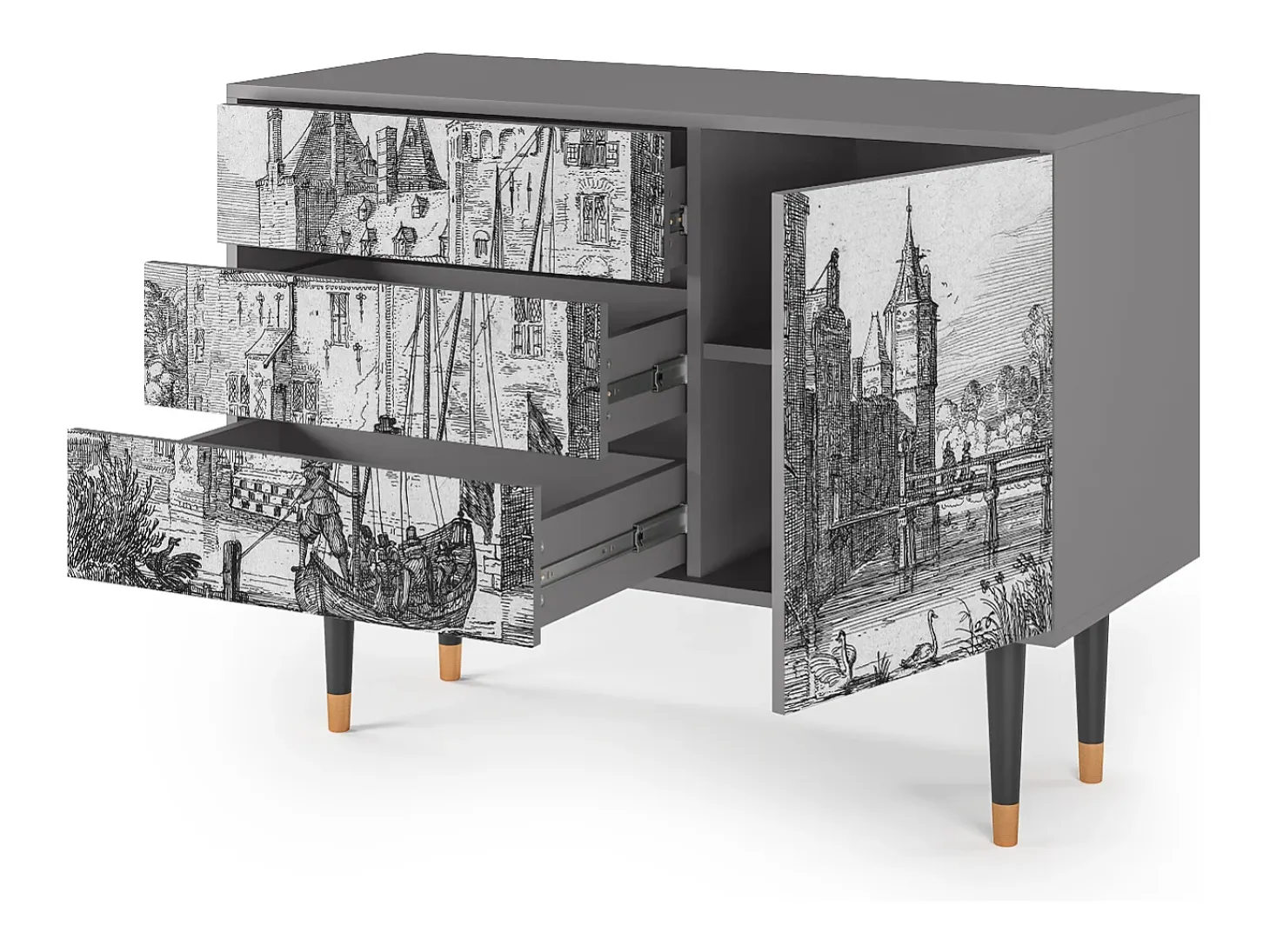 Aparador - 115х84х41 cm - S3 - Castle with Bridge, Gris