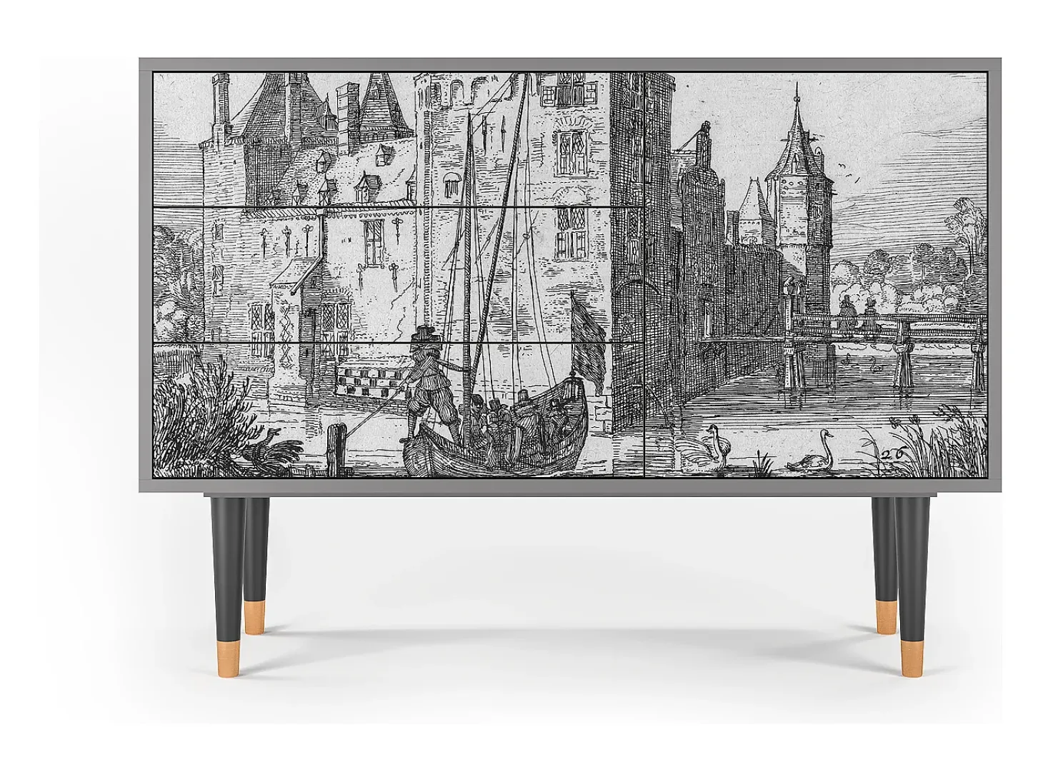Aparador - 115х84х41 cm - S3 - Castle with Bridge, Gris