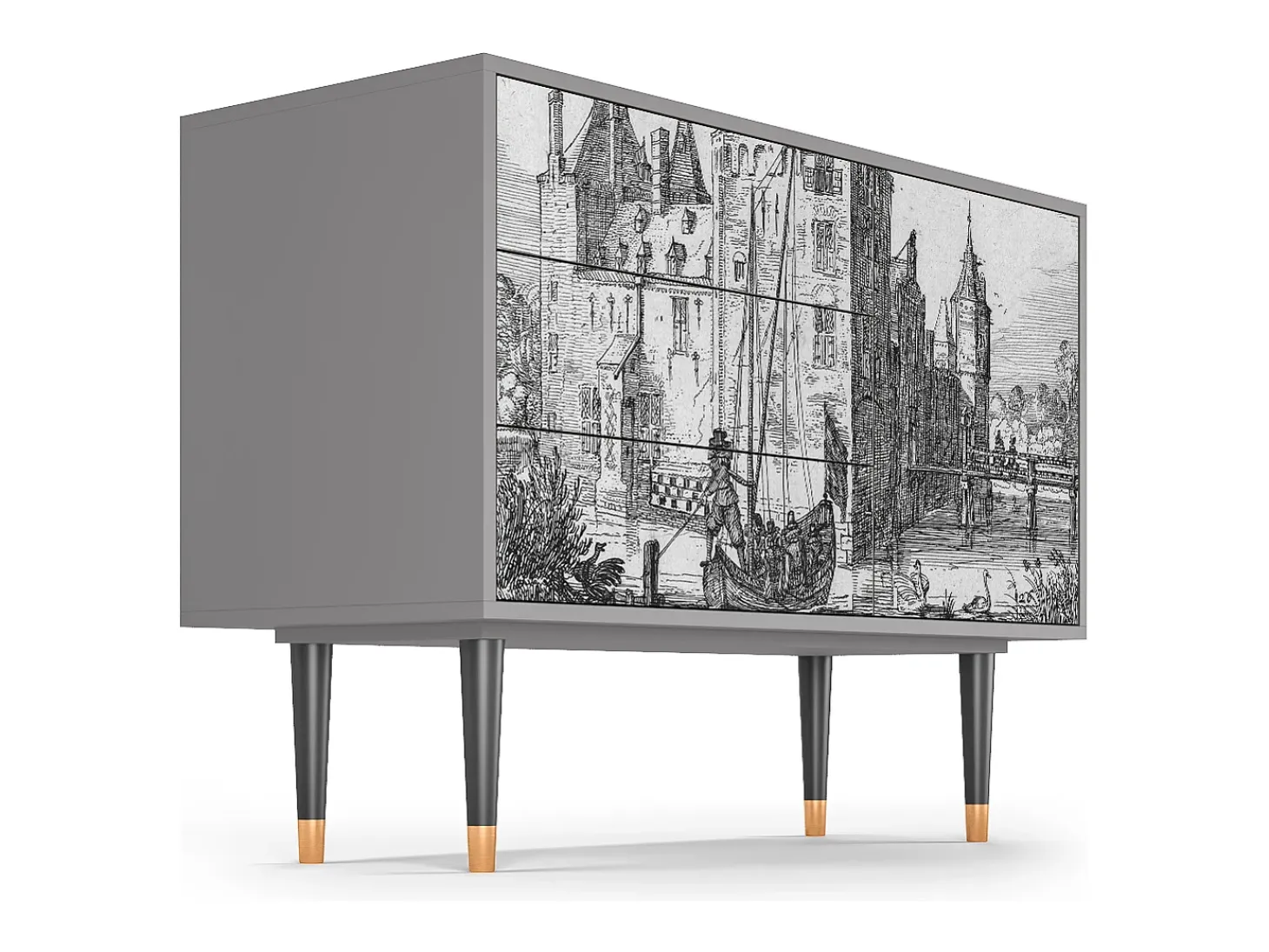 Aparador - 115х84х41 cm - S3 - Castle with Bridge, Gris