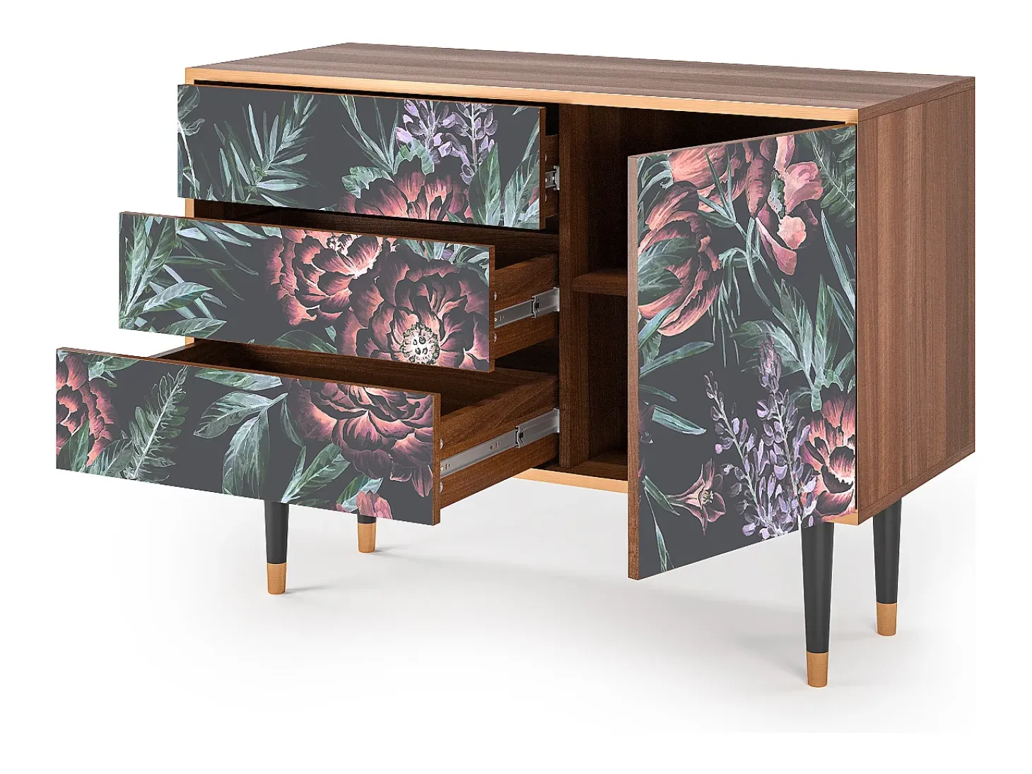 Aparador - 115х84х41 cm - S3 - Dark Peonies, Nogal