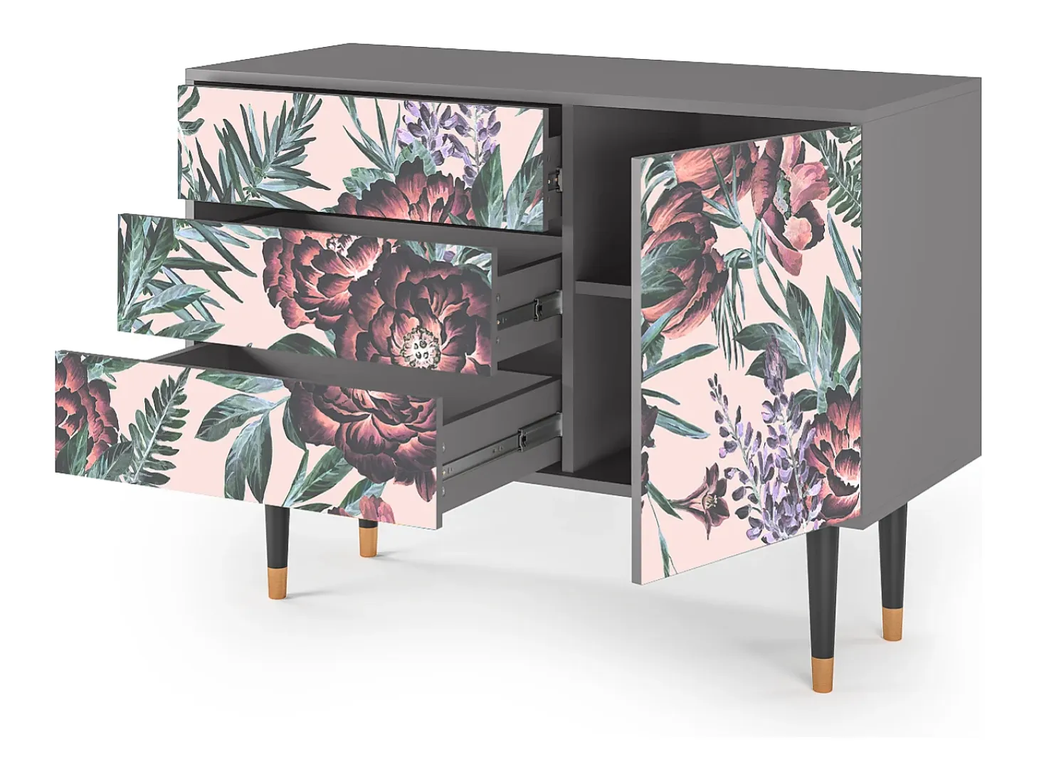 Aparador - 115х84х41 cm - S3 - Peach Peonies, Gris