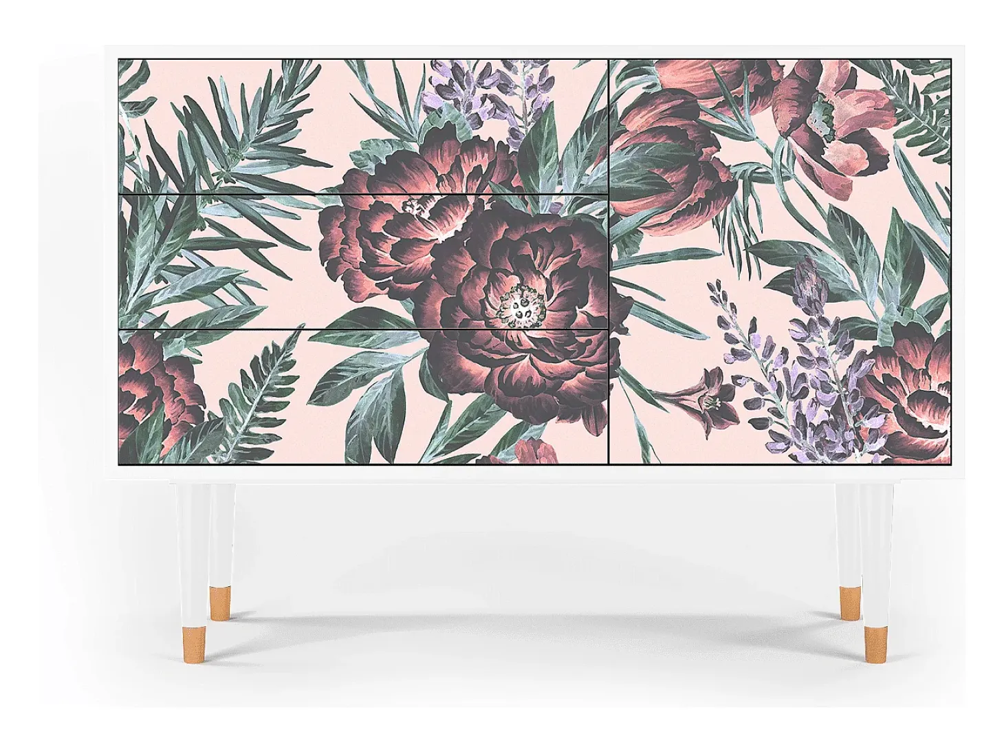 Aparador - 115х84х41 cm - S3 - Peach Peonies, Blanco