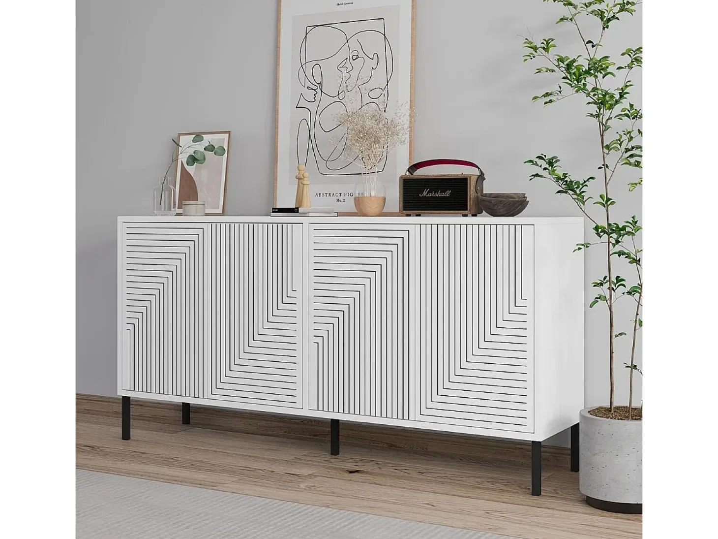 Aparador – 150 cm x 75 cm x 36 cm – Blanco – Tablero aglomerado revestido de melamina