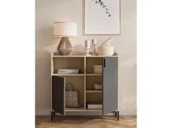 Aparador - A88cm x L90cm x P33cm roble claro puertas grafito - Dover