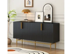Aparador - DREAMMESPACE - 4 puertas - tirador y pie de metal dorado - 152x40x80cm - Negro
