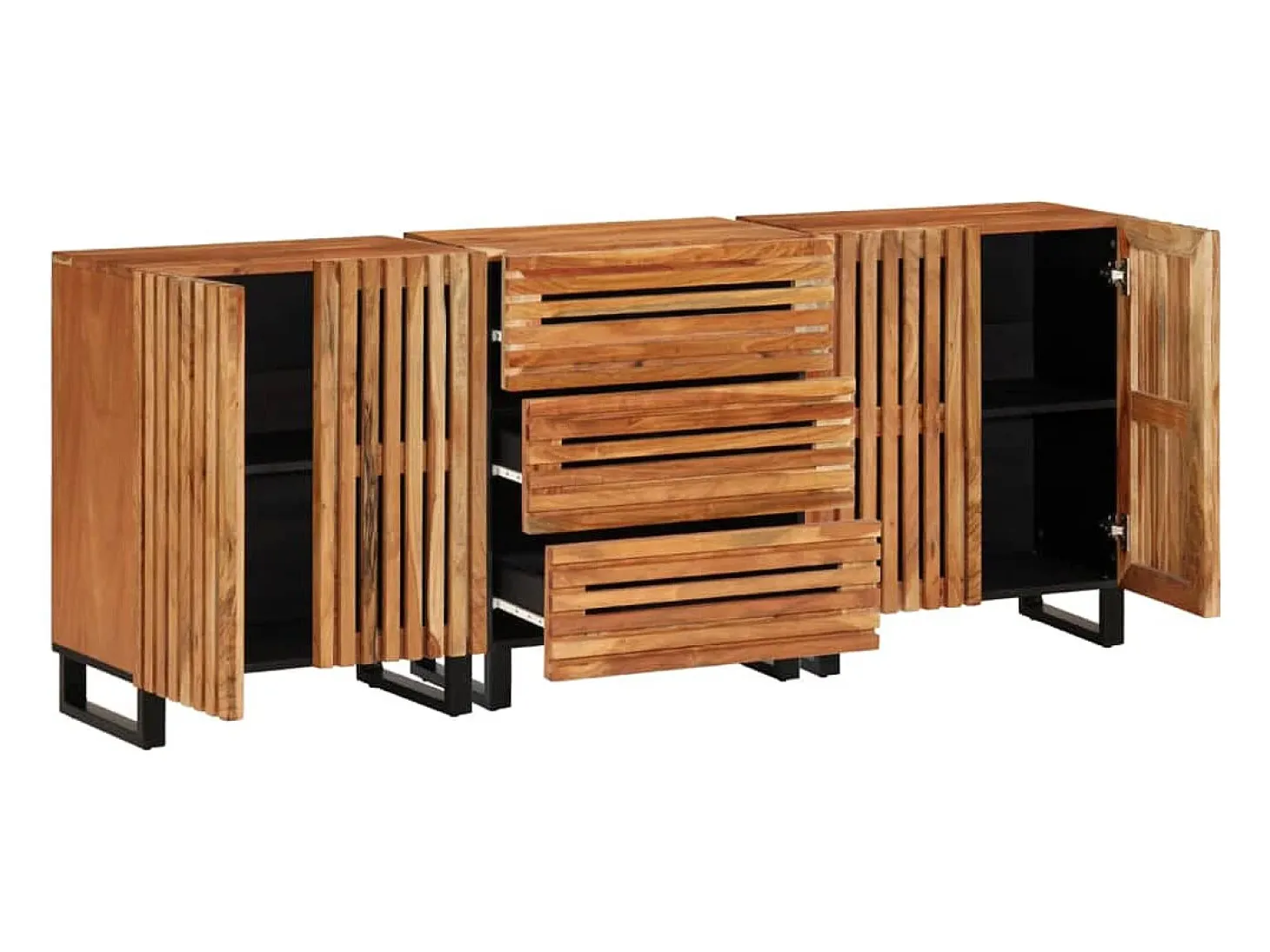 Aparador 3 piezas madera maciza acacia 60x34x75 cm