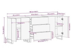 Aparador 3 piezas madera maciza acacia 60x34x75 cm