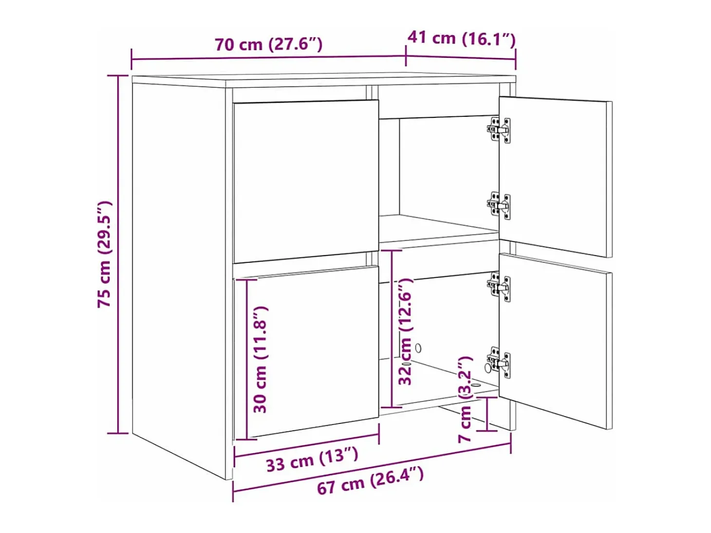 Aparador 2 piezas Roble negro 70 x 41 x 75 cm Madera de ingeniería