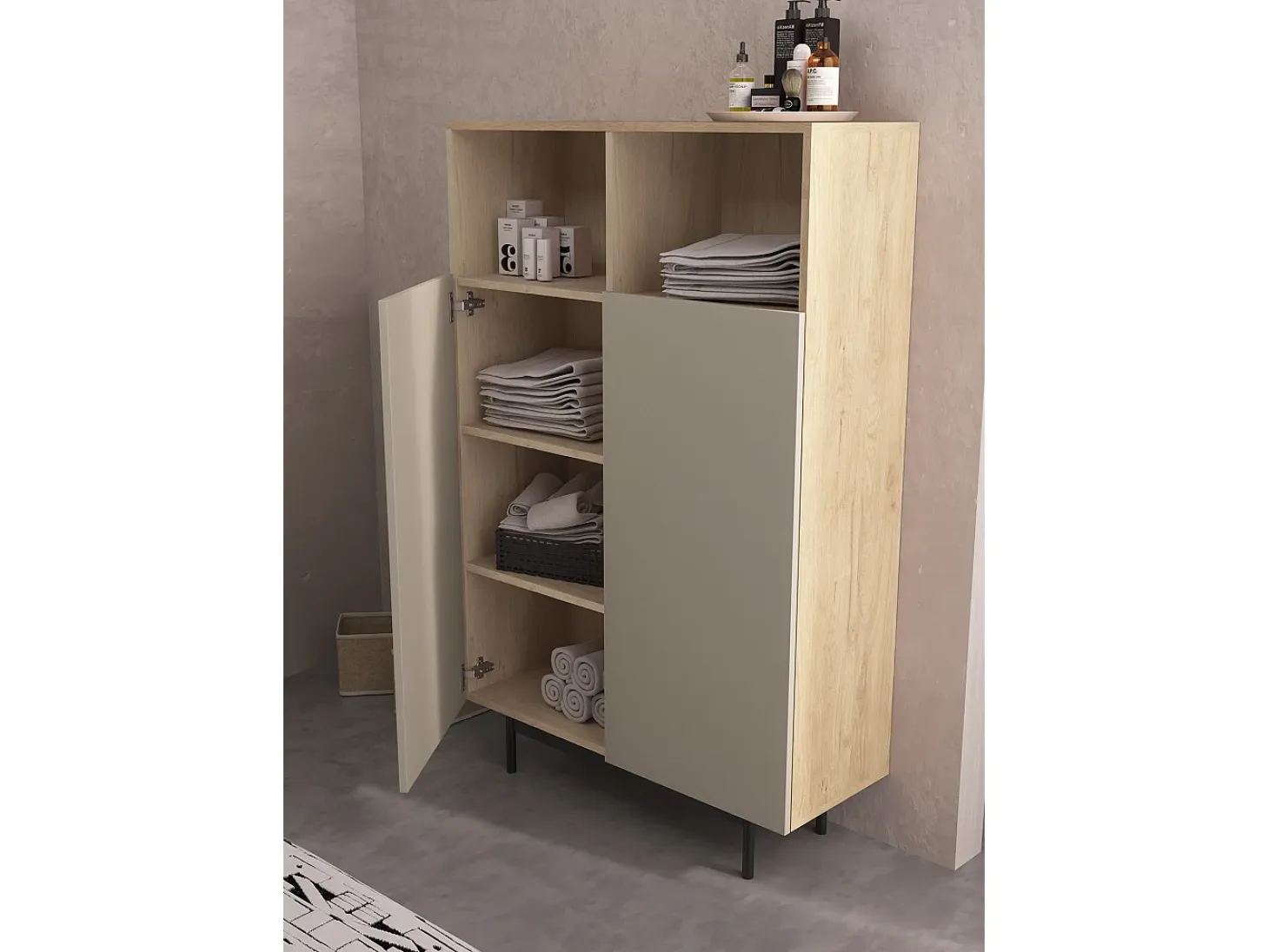 Aparador 2 puertas - A140cm x L90cm x F34cm - roble y arena - Printed