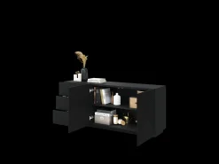 Aparador 2 puertas 3 cajones negro en madera laminada 167x43 cm
