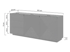 Aparador 2 puertas 3 cajones negro en madera laminada 167x43 cm