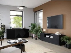 Aparador 2 puertas 3 cajones negro en madera laminada 167x43 cm