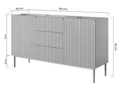 Aparador 2 puertas 3 cajones centrales negro con pie de metal negro 150x45 cm