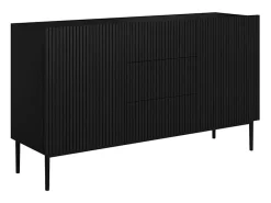Aparador 2 puertas 3 cajones centrales negro con pie de metal negro 150x45 cm