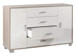 Aparador 2 puertas 4 cajones Mueble TV buffet salón Talia - Olmo - Blanco