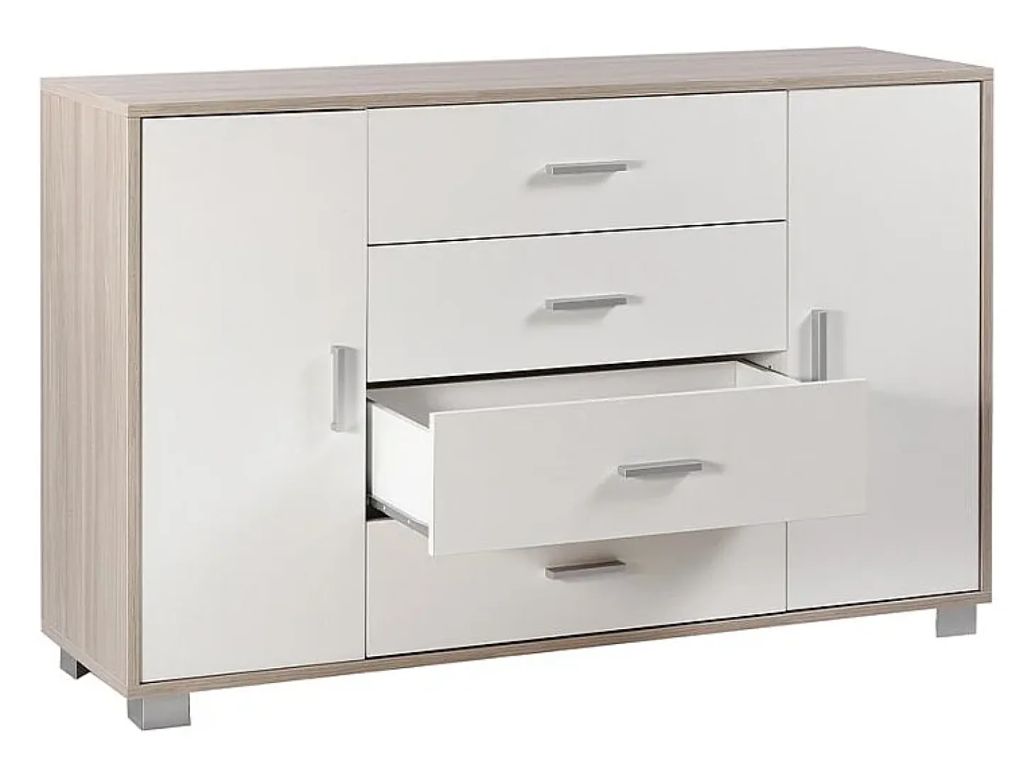 Aparador 2 puertas 4 cajones Mueble TV buffet salón Talia - Olmo - Blanco
