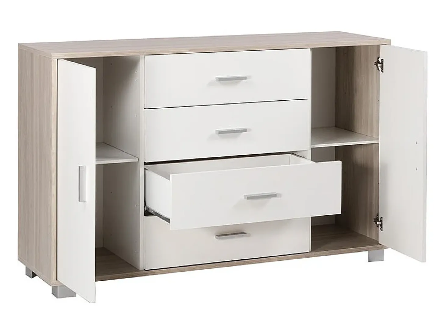 Aparador 2 puertas 4 cajones Mueble TV buffet salón Talia - Olmo - Blanco