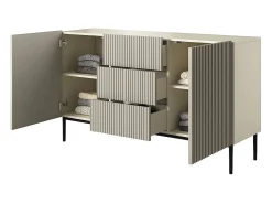 Aparador 2 puertas 3 cajones centrales cashmere con pie de metal negro 150x45 cm
