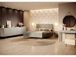 Aparador 2 puertas 3 cajones centrales cashmere con pie de metal negro 150x45 cm