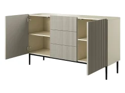 Aparador 2 puertas 3 cajones centrales cashmere con pie de metal negro 150x45 cm