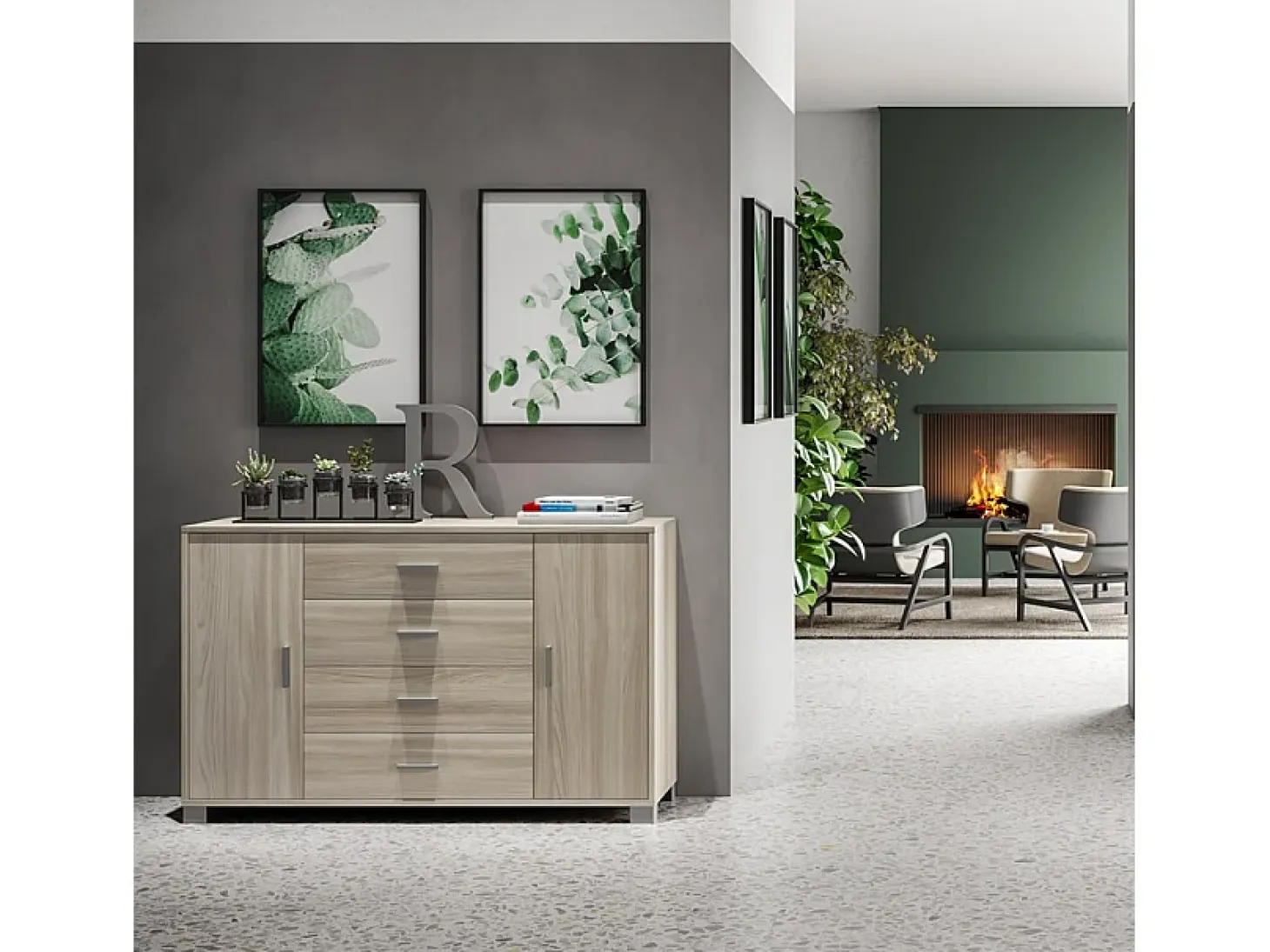 Aparador 2 puertas 4 cajones Mueble TV buffet salón Talia - Gris