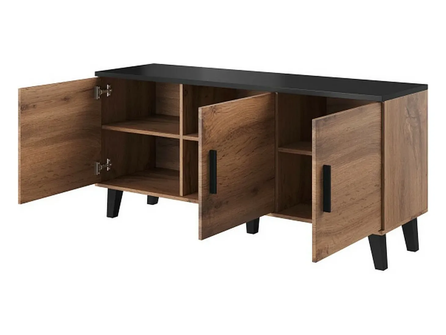Aparador 3 puertas Colin, roble y negro mate, 150 cm
