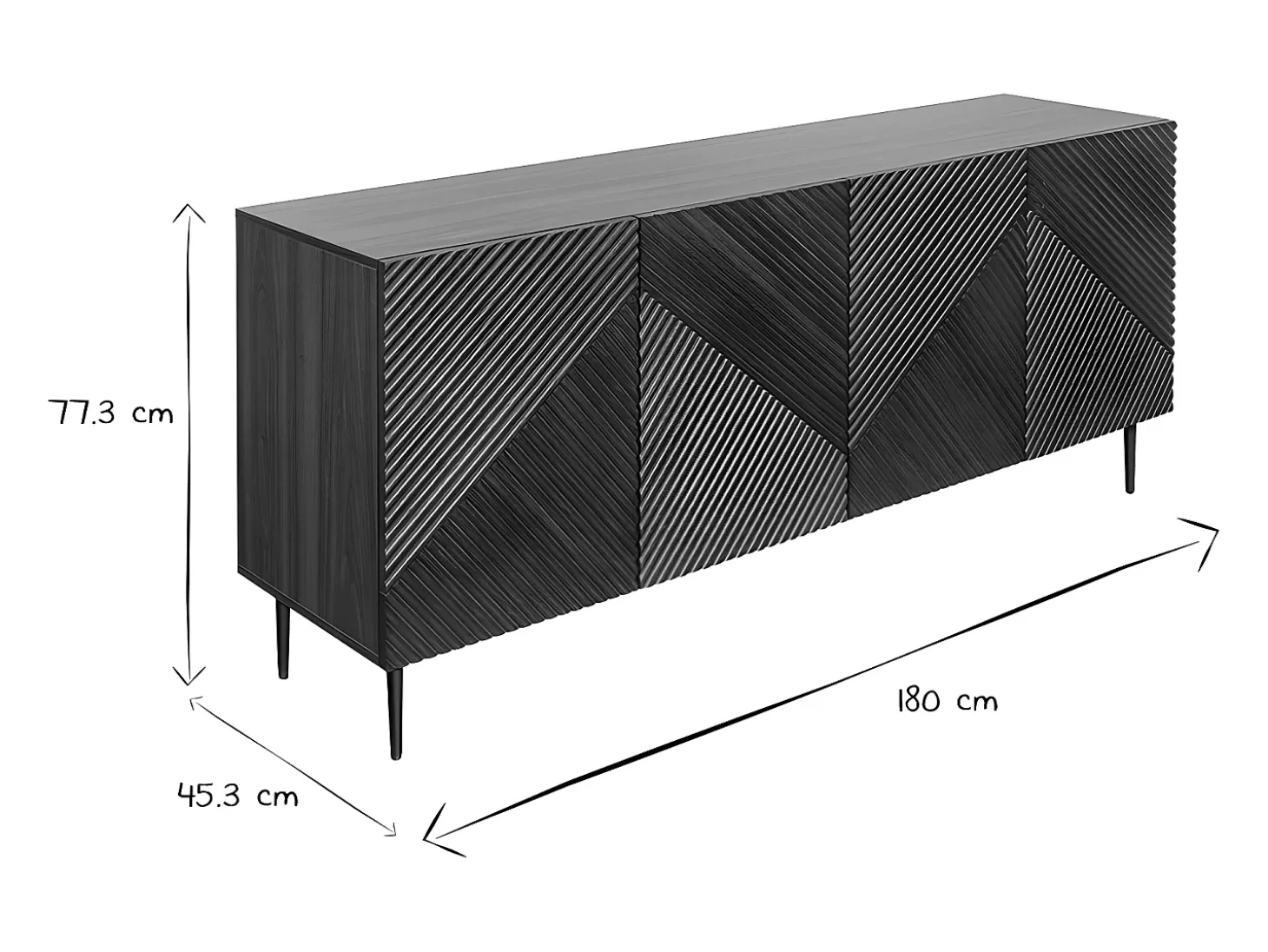 Aparador 4 puertas de madera oscura de roble macizo y metal negro 180 cm ARCHIPEL