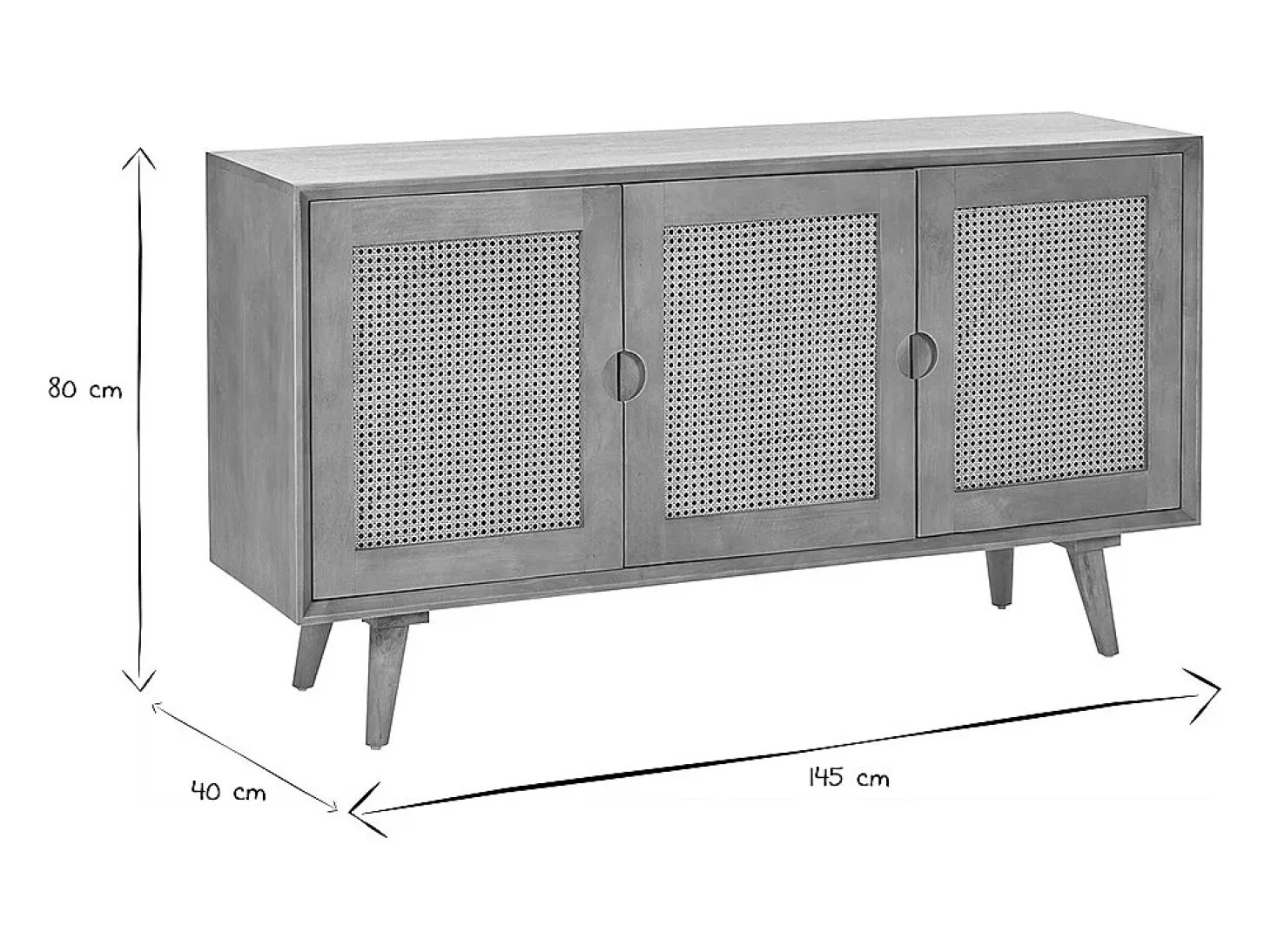 Aparador 3 puertas de madera de mango y ratán 145 cm LAKA
