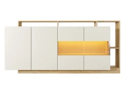 Aparador 4 puertas y 4 nichos con LEDs - Beige y Natural claro - IDESIA