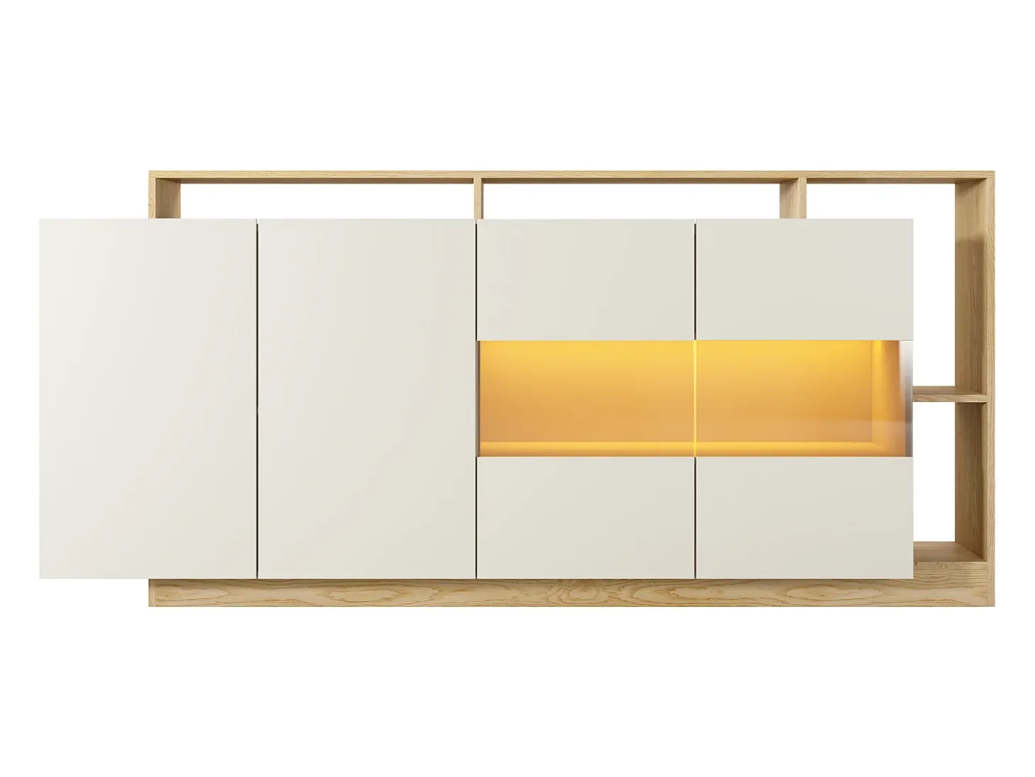 Aparador 4 puertas y 4 nichos con LEDs - Beige y Natural claro - IDESIA