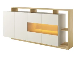 Aparador 4 puertas y 4 nichos con LEDs - Beige y Natural claro - IDESIA