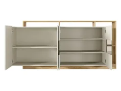 Aparador 4 puertas y 4 nichos con LEDs - Beige y Natural claro - IDESIA