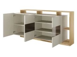 Aparador 4 puertas y 4 nichos con LEDs - Beige y Natural claro - IDESIA